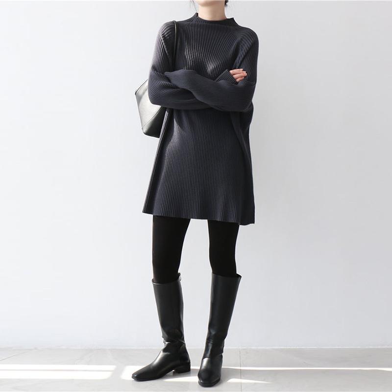Lady Knittes Dress Autumn Winter Sweater Tops  Loose Lazy Women Knit Skirt Short Dress Base Dress