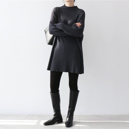 Lady Knittes Dress Autumn Winter Sweater Tops  Loose Lazy Women Knit Skirt Short Dress Base Dress