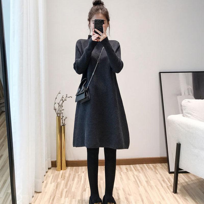 Autumn and Winter Mid-length Casual Sweater Half High Neck Thick Pullover Blouse Knitted Loose Women Sweater Dress