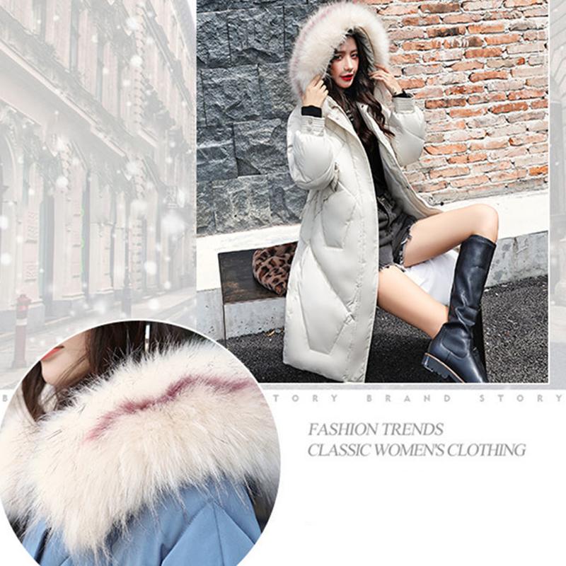 Ladies Winter Coat Mid-length Large Fur Collar Hooded Down Coat Slim Fit Hooded Thick Warmth Parka Coat