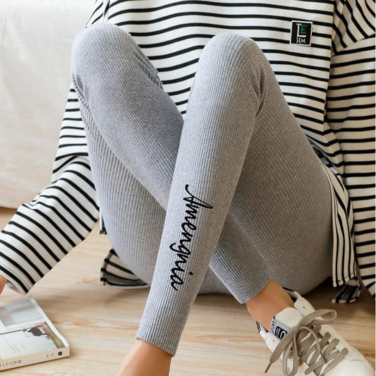 Spring and Autumn Cotton Thin Leggings for Women Winter Long Trousers Threaded High Waist Thin Feet Tight-fitting Warm Cotton Trousers