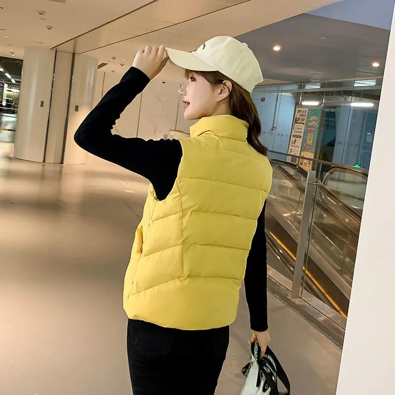 Autumn and Winter Women's Waistcoat Korean Plus Size Down Cotton Jacket Solid Color Cute Warm Top