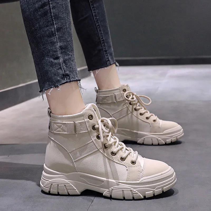 Women's Casual Martin Boots Women's Autumn British Style Short Boots Trendy Women's High-top Canvas Shoes