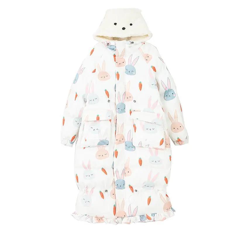 Cute Rabbit Ears Down Padded Jacket Women's Mid-length Thick Fishtail Padded Jacket Korean Style Loose