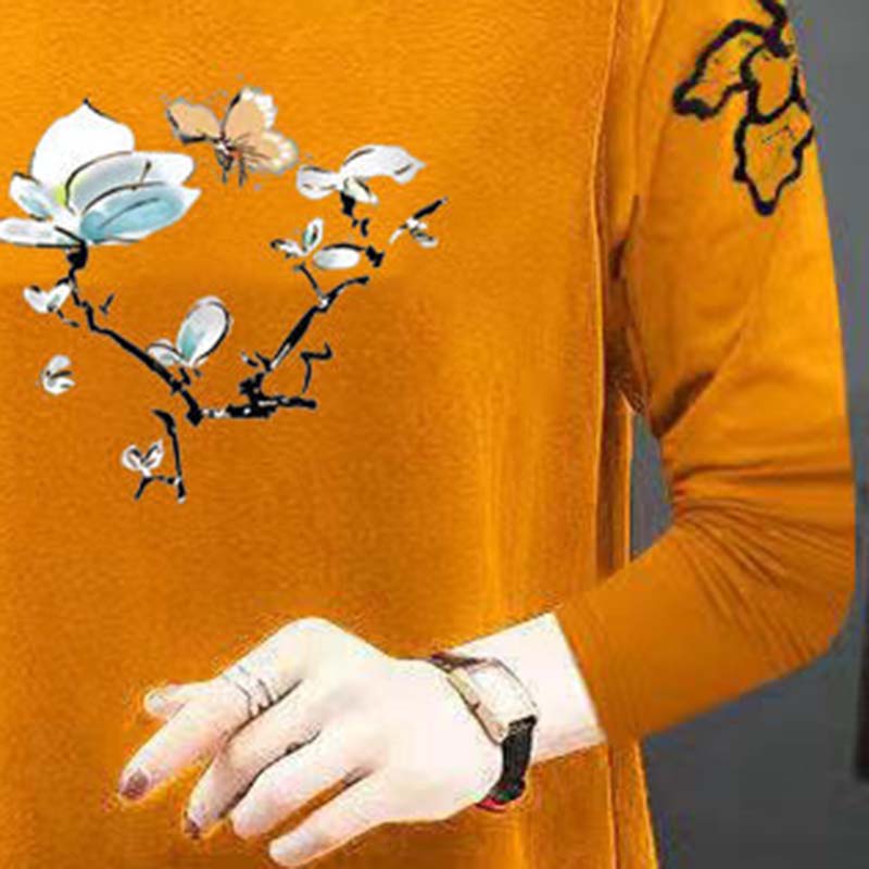 Women's Spring Autumn Round Neck Long Sleeve T-Shirt Loose Print Casual Top