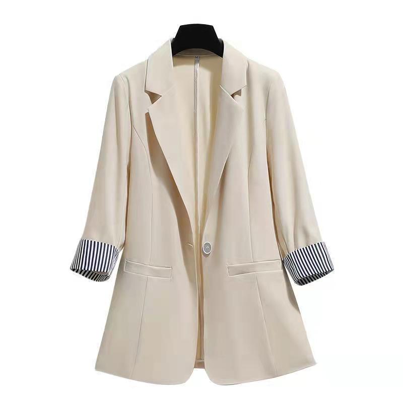 Women's Suit Jacket Slim Fit Drape Thin Three-quarter Sleeve Blazer Top Spring and Autumn White Korean Version Streetwear Design Suit