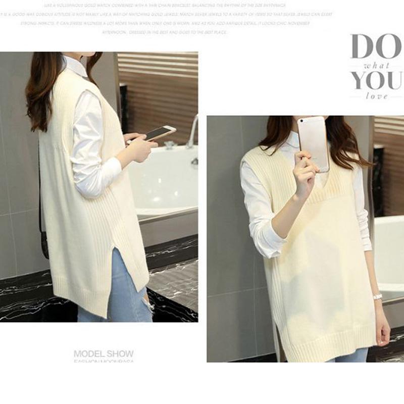 Autumn and Winter Solid Color V-neck Sweater Slim Fit Plus Size Jacket Mid-length Vest Women