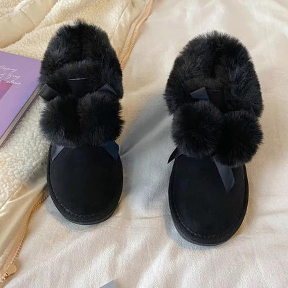 Hairball Snow Boots Women's Winter Thick-soled Wild Plus Velvet Cotton Shoes Non-slip Warm Boots
