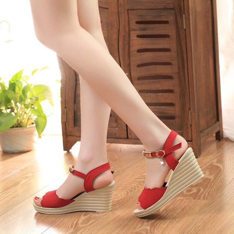 Student Slope-heel Sandals, Women's Thick-soled, Vacation Summer, All-match Muffin Cake, High-heeled Women's Shoes