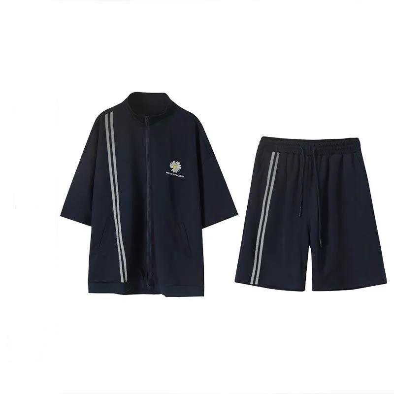 Summer Five-point Sleeve Shorts Suit Men's Suit 3M Reflective Small Daisy Embroidery Element Leisure Sports Suit