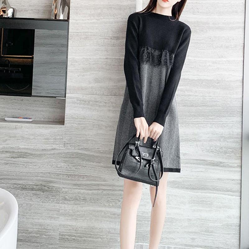 Autumn Knitted Dress Lace Retro Base Skirt Method Mid-length Fashion Sweater Skirt