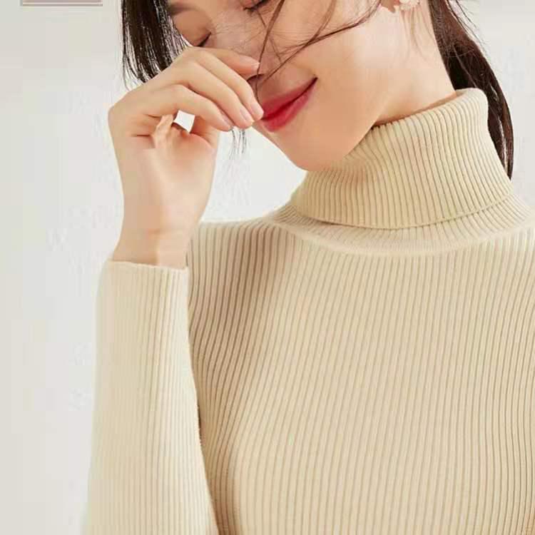 Pofulove Black Turtleneck Women's Autumn Winter Slim Fit Bottoming Shirt Long-sleeved Skinny Sweater
