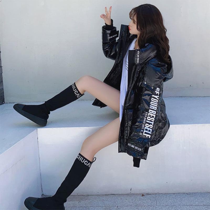 Women's Shiny Short Down Jacket Winter Korean Style Loose Quilted Jacket Casual Stand-collar Padded Jacket
