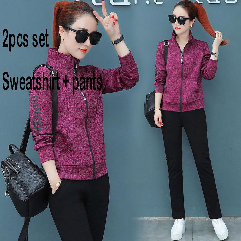 Sweatshirt set large size spring and autumn women's clothing 2pcs set wild long sleeve casual