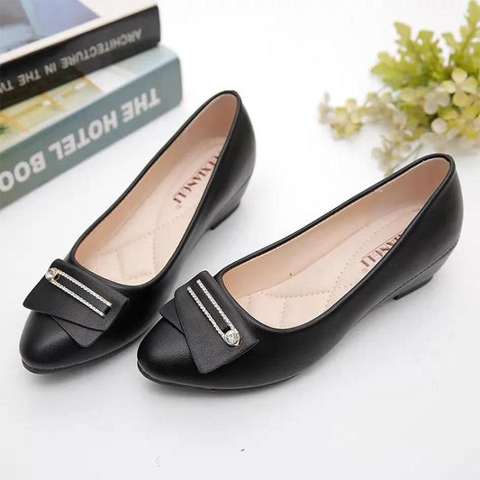 Soft Leather Spring and Autumn Wedge Heel Women's Shoes All-match Work Women's Flat Leather Shoes