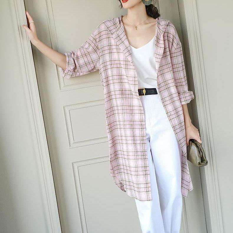 Spring Summer Hooded Long Sun Protection Coat Women's Large Size Loose Versatile Casual Shirt Striped Cardigan Jacket