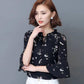 Women's Spring and Autumn Chiffon Short Sleeve Top Tie Bow Print T-Shirt