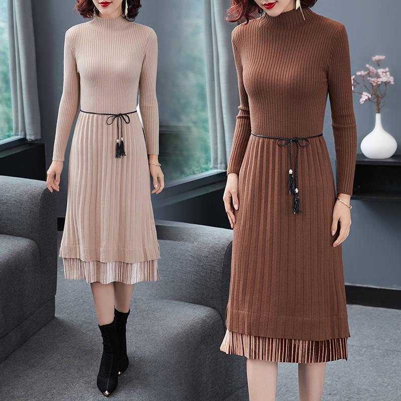 Casual Dress Knitted Cashmer Thick Sweater Dress Warm Women Cotton Dress Pullover Female