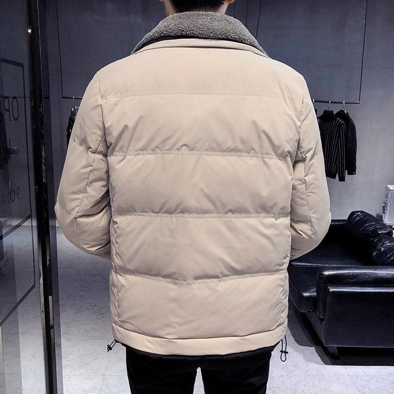 Men's Winter Warm Cotton Jacket Korean Style Fashion Brand Thick Lamb Wool Detachable Collar Cotton Jacket Men