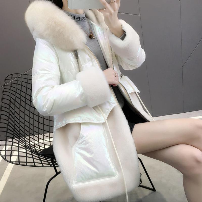 Women's Winter Korean Loose Quilted Coat Warm Stand-collar Down Jacket Women's Glossy Mid-length Down Jacket