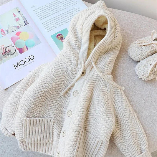 Autumn and Winter Boys' and Girls' Thickened Hooded Lamb Cashmere Sweater Coat Girl Baby Cardigan