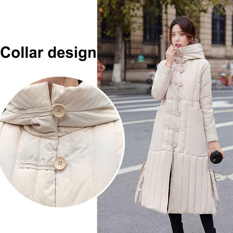 Winter Women's Down Jacket Retro Folk Style Thick Warmth Long Padded Hooded Over-the-knee Windbreaker Jacket