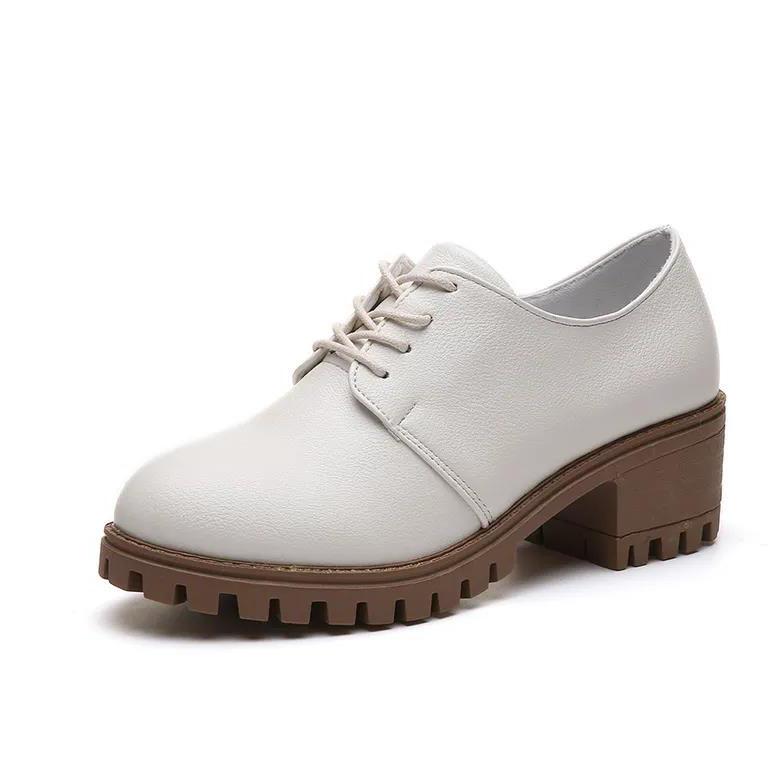 Women's Shoes Spring and Autumn Soft Leather Shoes Large Size All-match Medium Thick Heel Single Leather Shoes
