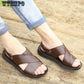 Leather Sandals Fashion Men Clip Toe Casual Shoes Beach Slip On Flat Slippers
