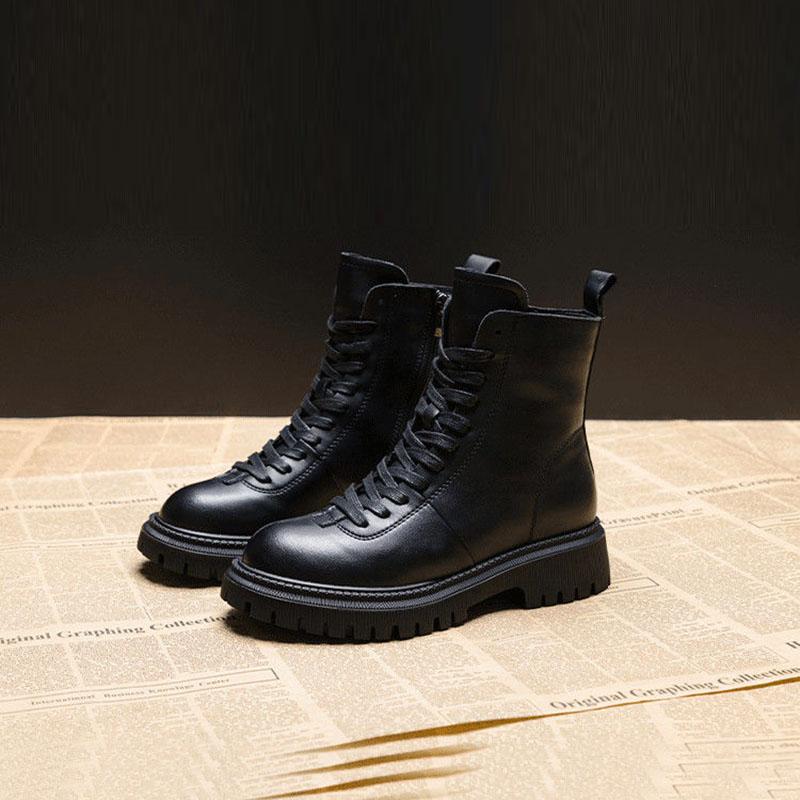 Retro Brown Martin Boots Women Autumn and Winter British Style Leather All-match Thick-soled Short Boots Women Plus Velvet Waterproof Boots