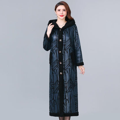 Winter Coat Mid-length Loose Fashion Ladies Plus Velvet Western Style V-neck Deerskin Velvet Coat Women