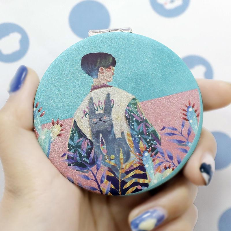Portable Double-sided Mirror with Flip Cover HD Thin and Light Cartoon Ladies Makeup Mirror Collapsible Must-have Makeup for Travel Appointment