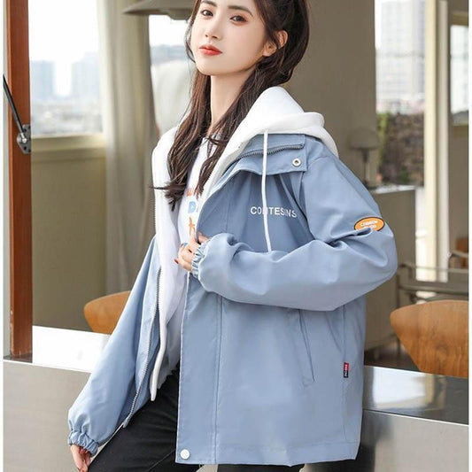 Fake Two-piece Jacket Women Spring and Autumn Loose Korean Version of The Wild Retro Hong Kong Style Thin Jacket