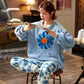 Spring and Autumn Flannel Loose Women's Pajamas Autumn and Winter Thickening and Velvet Warm Coral Fleece Home Service Suit