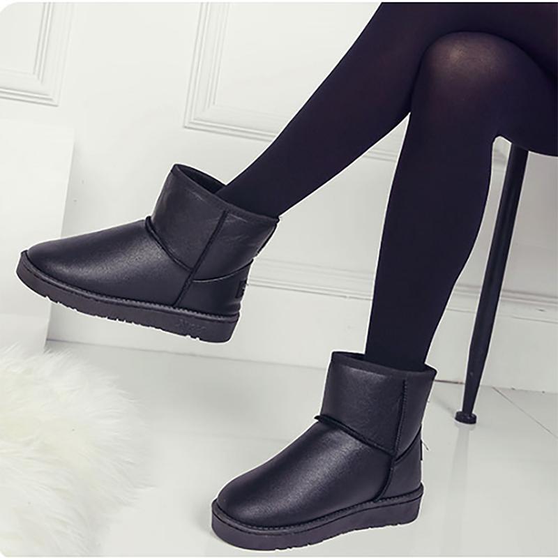 Winter Women's Leather Snow Boots Waterproof Non-slip Short Boots Warm and Velvet Padded Short Boots Korean Boots Student Cotton Shoes