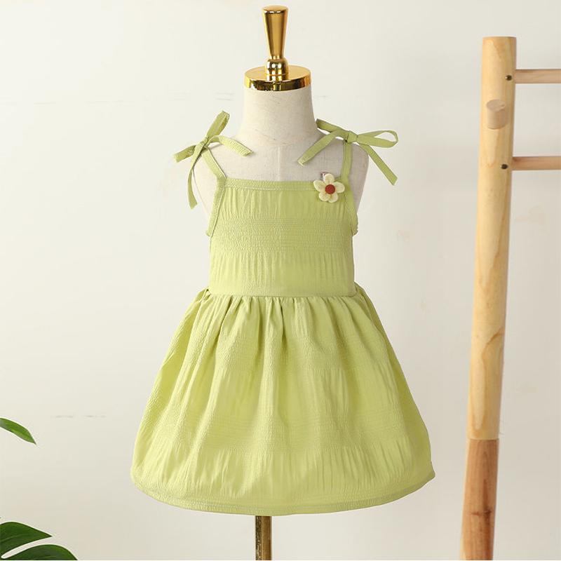 Girls Summer Sling Dresssummer Solid Color Flower Children's Princess Dress Kid