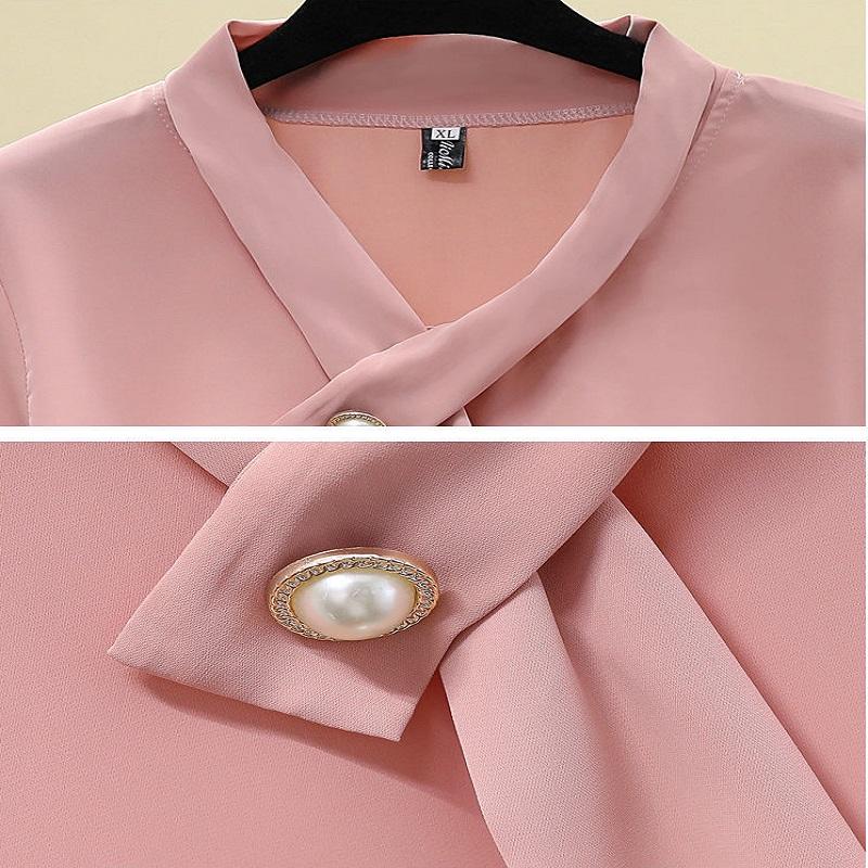 Summer Ladies Top Sleeve Shirt Chiffon Short Sleeve blouse V-neck Solid Color Breathable blouse
