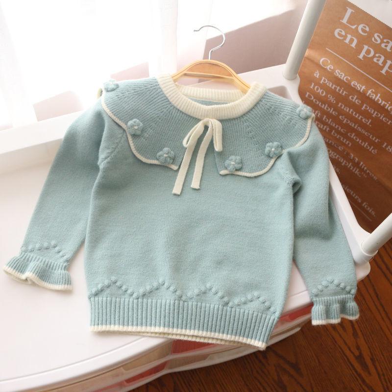 Girls Sweater Autumn and Winter New Sweater Baby Pullover Bottomed Shirt Children's Doll Collar Top