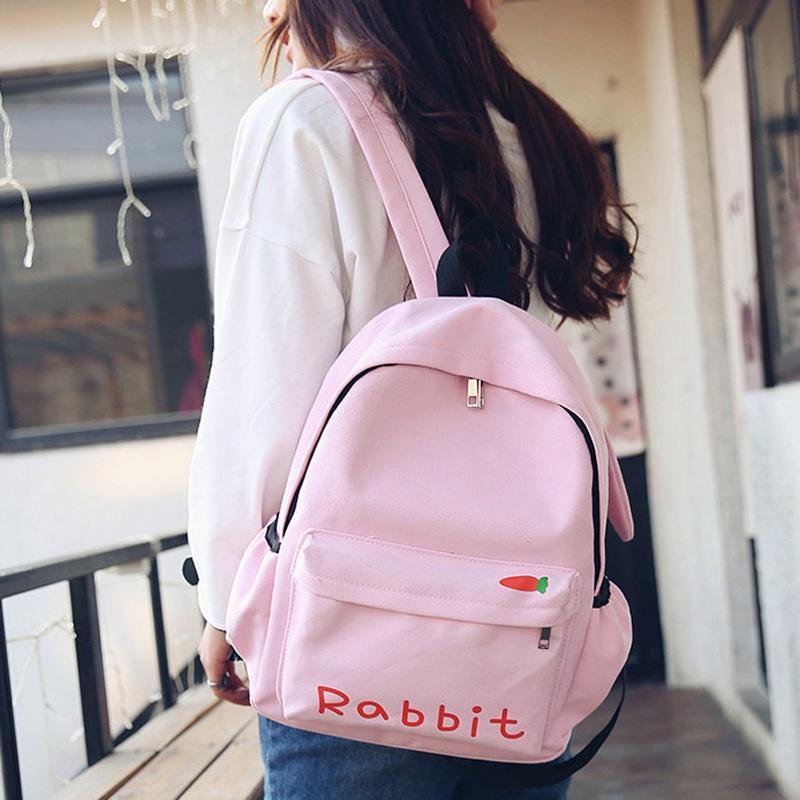 Fashion Women Canvas Cute Rabbit Cartoon Backpack Students Cute Schoolbag