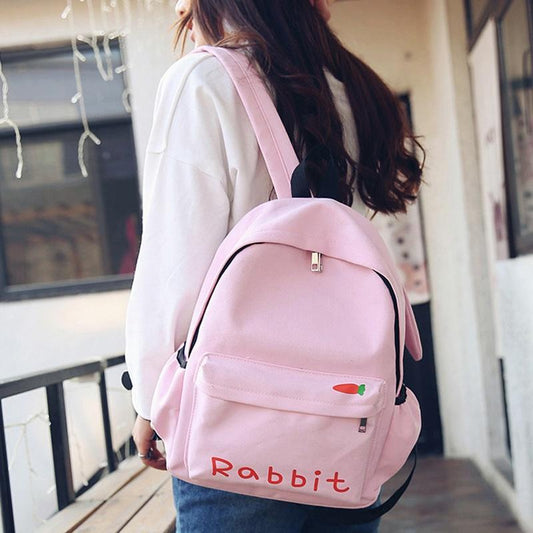 Fashion Women Canvas Cute Rabbit Cartoon Backpack Students Cute Schoolbag