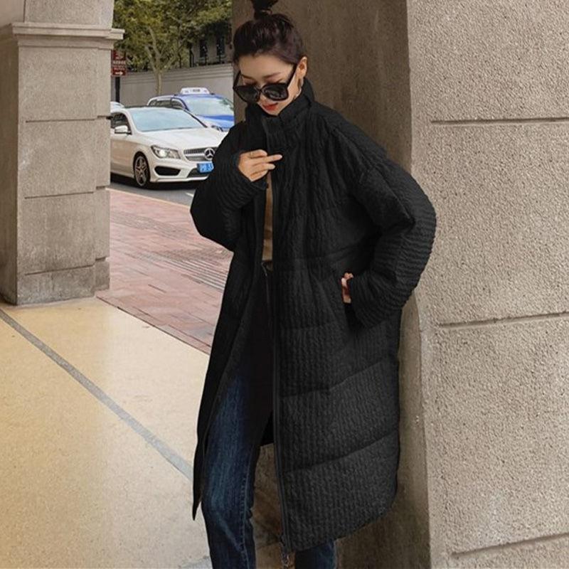 Fashionable Down Padded Jacket Women Mid-length Over-knee Winter Waist Padded Jacket Thick Warm and Comfortable Jacket