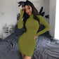 Pofulove Pure Knit Temperament Fan Half Turtleneck Long Sleeve Slim Sexy Wild Package Hip Skirt