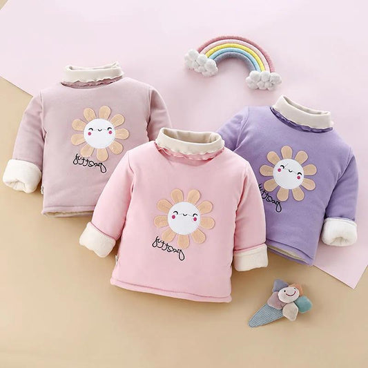 Children's Velvet Padded Winter Quilted Cotton Clothing Turtleneck Pullover Quilted Jacket Warm Sweater