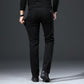 Men's Autumn and Winter Fleece Padded Black Trousers Large Size Straight Elastic Black Jeans for Business Men
