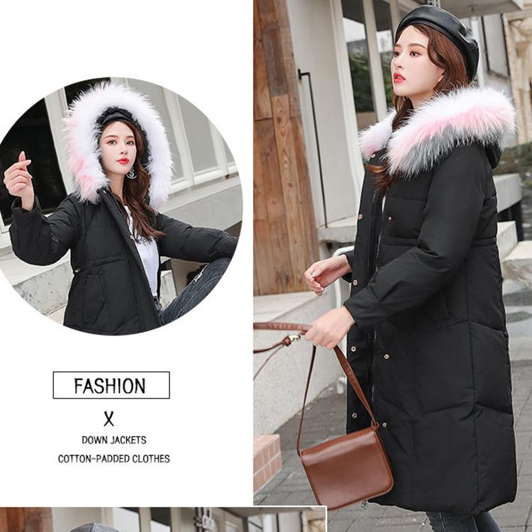 Long Fur Collar Hooded Down Padded Jacket Slim Thick Warmth Parka Coat