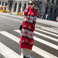 Super Long Pullover Sweater Women Autumn and Winter Fawn Print Red Christmas Sweater Loose Base Knitted Sweater Dress