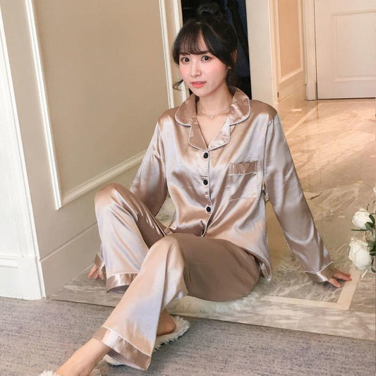 Large Size Ladies Ice Silk Pajamas Long Sleeves Plus Size Ladies Thin Ice Silk Sexy Suits Loose-fitting Home Wear Pajamas Suits