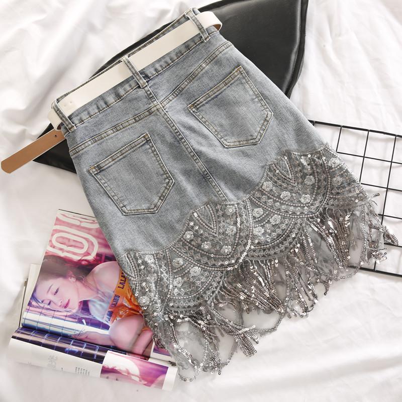 2020 Summer European Style High Quality Diamond Tassels Denim Shorts Woman Fashion High Waist Jeans Shorts