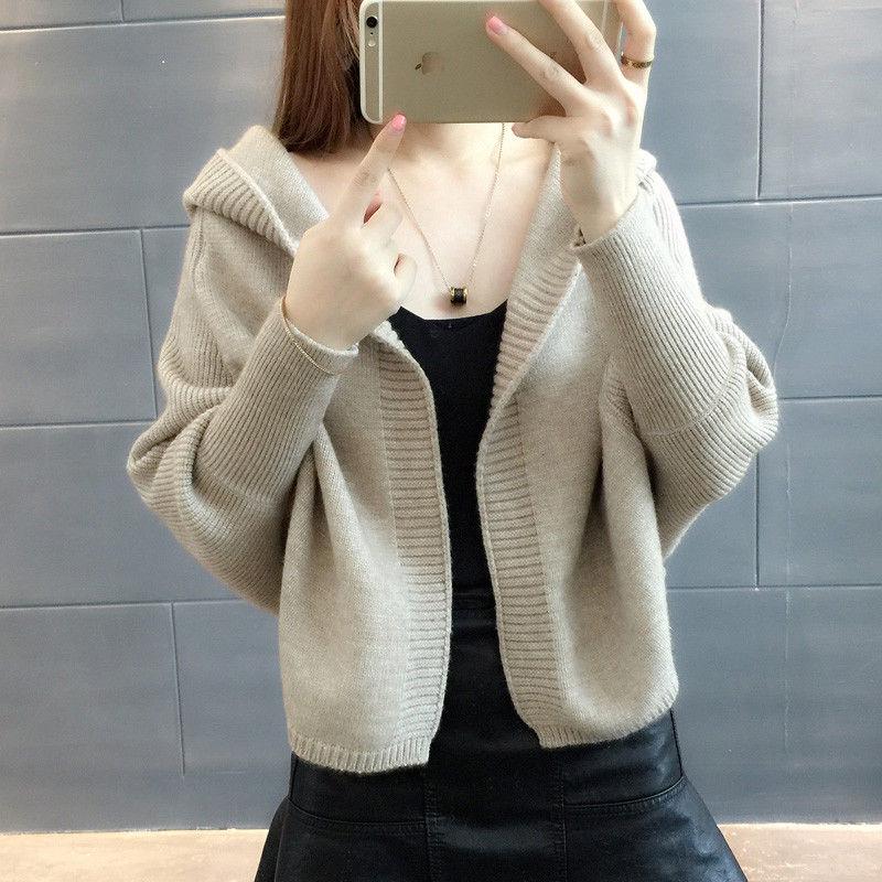 Knit Cardigan Sweater Women Cardigan Sweater Short Coat Sweater Women Loose Hooded