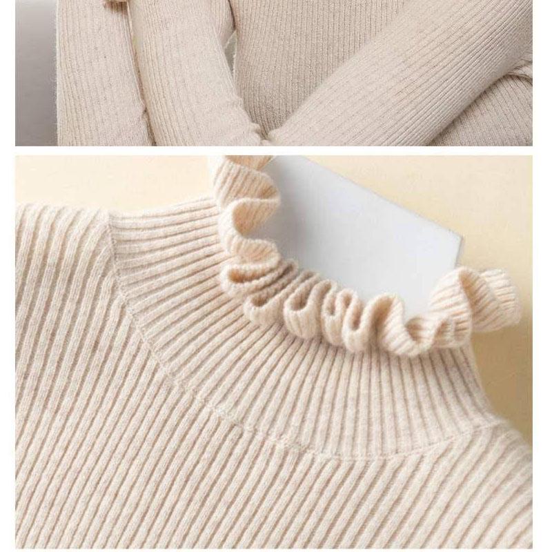 Half Turtleneck Sweater Lotus Leaf Collar Lace Sleeves Bottoming Slim Pullover Sweater
