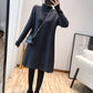 Autumn and Winter Mid-length Casual Sweater Half High Neck Thick Pullover Blouse Knitted Loose Women Sweater Dress